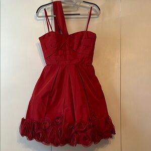 BCBGMaxAzria Red Ruched Ruffled One Shoulder Dress
